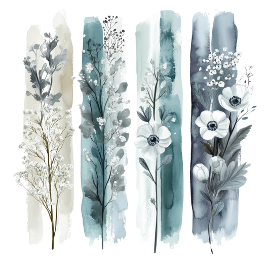 Dark Blue Wildflower Brushstroke Transfer